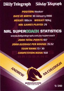 2010 Daily Telegraph NRL #5 Andrew McCullough Back